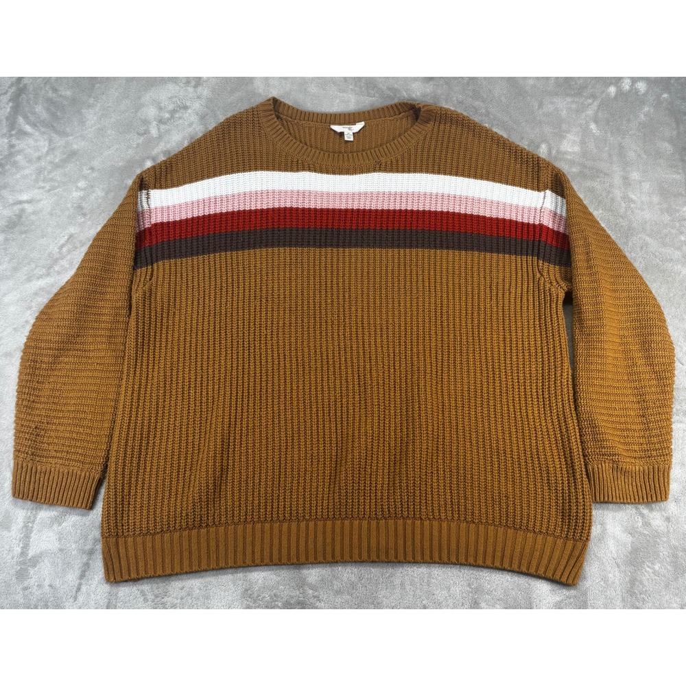 Terra & Sky Sweater Mens 3X Brown Striped Shaker Knit Crewneck Pullover